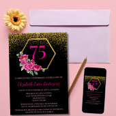 黒スペインの素晴らし金ゴールド&ピンク75誕生日 招待状