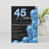 黒スペインの色45誕生日の青いバルーン 招待状 (スタンド正面)