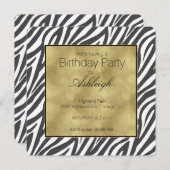 黒ゼブラエレガントプリント誕生日 招待状 (正面/裏面)