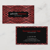 黒ゼブラモダンプリント付き赤グリッター 名刺 (正面/裏面)