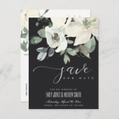 黒ソフトアイボリー白フローラバンチ保存日付 案内ポストカード (正面/裏面)