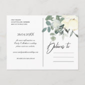 黒ソフトアイボリー白フローラバンチ保存日付 案内ポストカード (裏面)