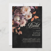 黒ソフトエレガント秋フローラスクリプトシャワー 招待状 (正面)