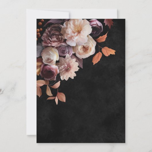 黒ソフトエレガント秋フローラスクリプトシャワー 招待状 (裏面)