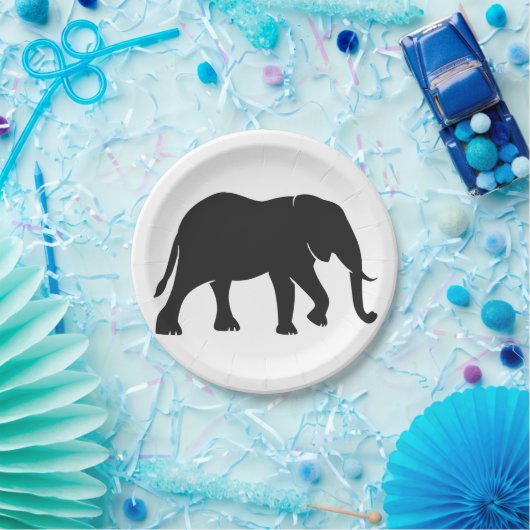 黒ゾウのイラストレーション動物が動物園のシルエットに ペーパープレート (パーティー)