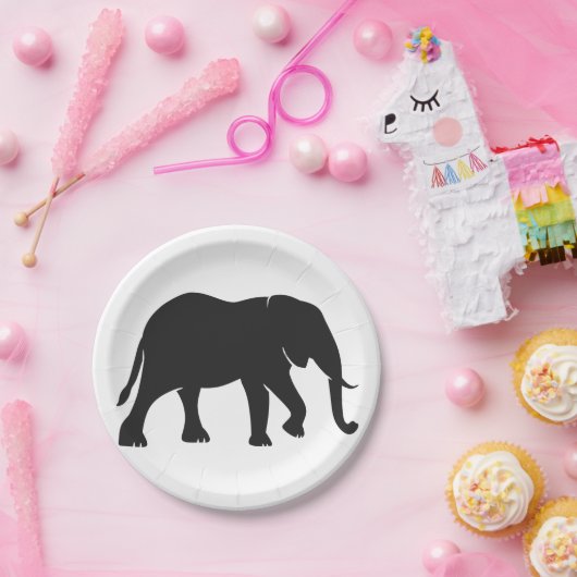 黒ゾウのイラストレーション動物が動物園のシルエットに ペーパープレート (パーティー)