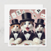 黒タイパーティーおもしろい、猫の誕生日、猫 招待状 (正面/裏面)