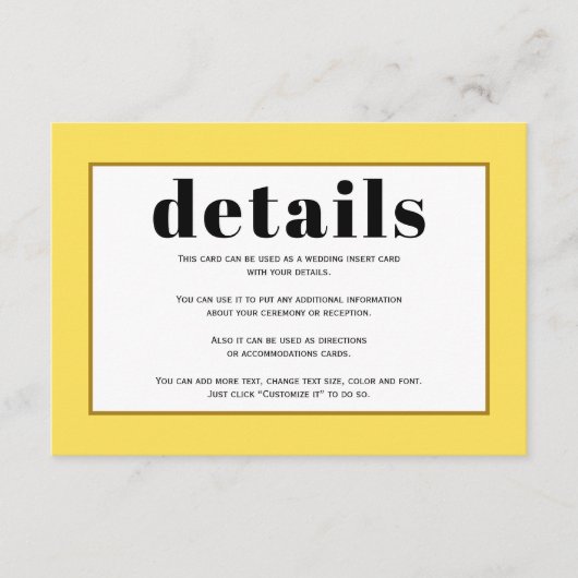黒タイポグラフィと黄色結婚の縁ど詳細 エンクロージャーカード (正面)