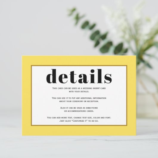 黒タイポグラフィと黄色結婚の縁ど詳細 エンクロージャーカード (スタンド正面)