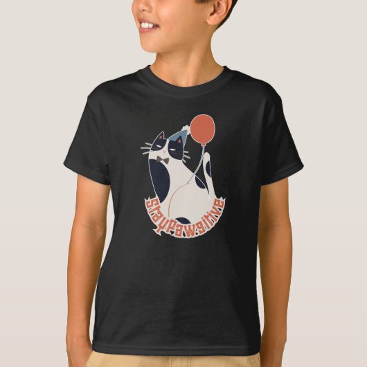 黒タキシード猫の誕生日パーティーグッズ Stay Pawsitive Kids Tシャツ (正面)