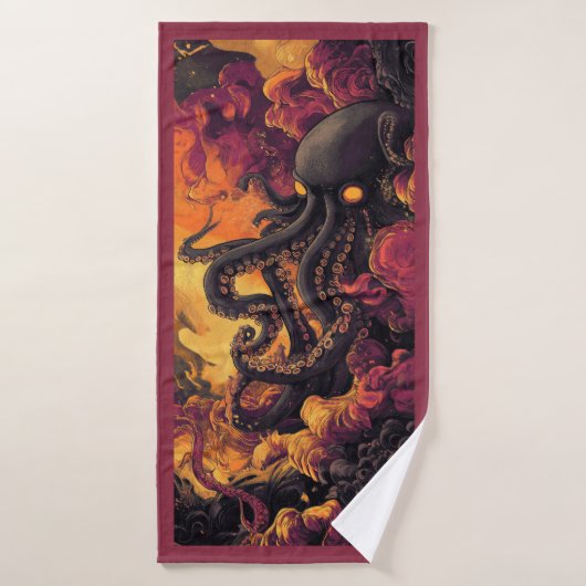 黒タコのアートワークビーチ バスタオル (バスタオル)