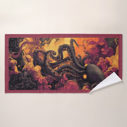 黒タコのアートワークビーチ バスタオル (バスタオル)