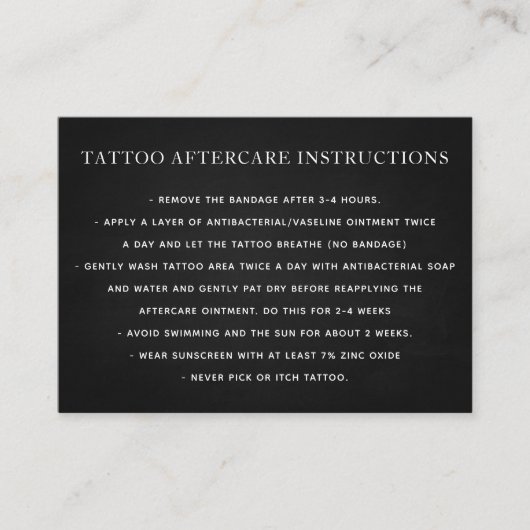 黒タトゥーアフターケア説明書ビジネスカード 名刺 (正面)
