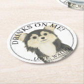 黒タンパーソナライズされたロングヘアチワワ ラウンドペーパーコースター (アングル)