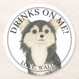 黒タンパーソナライズされたロングヘアチワワ ラウンドペーパーコースター