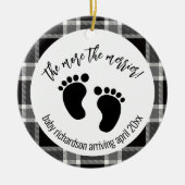 黒タータンチェッククリスマス妊娠発表 セラミックオーナメント (正面)