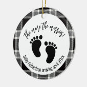 黒タータンチェッククリスマス妊娠発表 セラミックオーナメント (左)