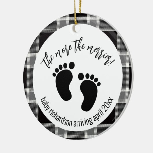 黒タータンチェッククリスマス妊娠発表 セラミックオーナメント (左)