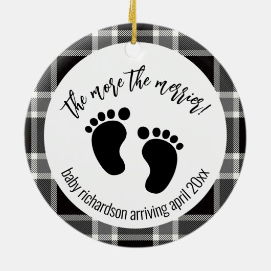 黒タータンチェッククリスマス妊娠発表 セラミックオーナメント (裏面)