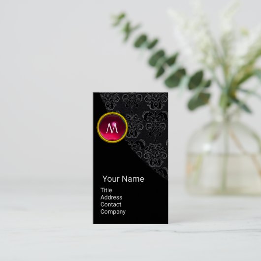 黒ダマエレガントスクピンクルビージェムストーンモノグラム 名刺 (スタンド正面)