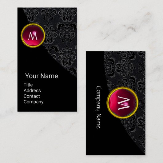 黒ダマエレガントスクピンクルビージェムストーンモノグラム 名刺 (正面/裏面)