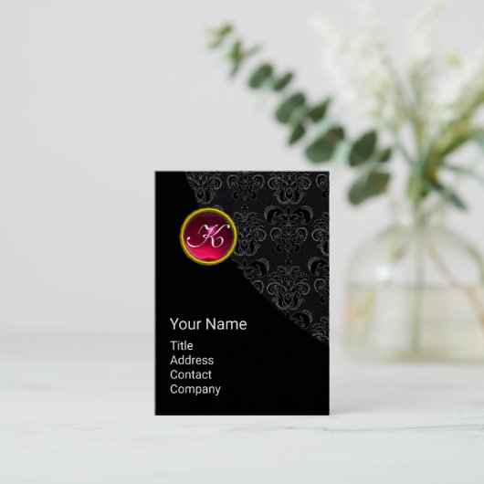 黒ダマエレガントスクピンクルビージェムストーンモノグラム 名刺 (スタンド正面)