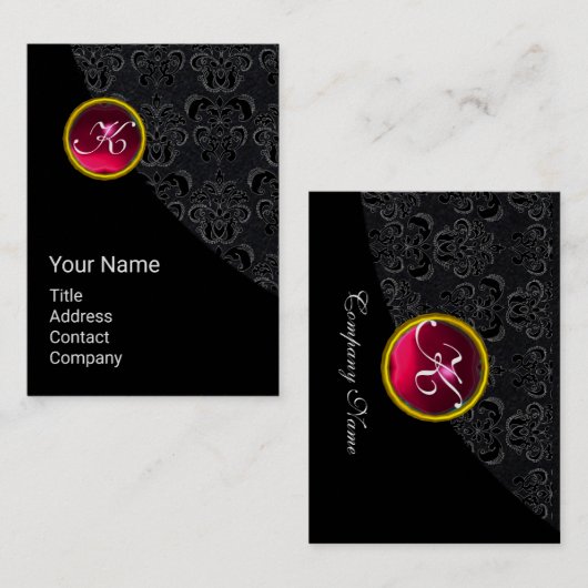 黒ダマエレガントスクピンクルビージェムストーンモノグラム 名刺 (正面/裏面)