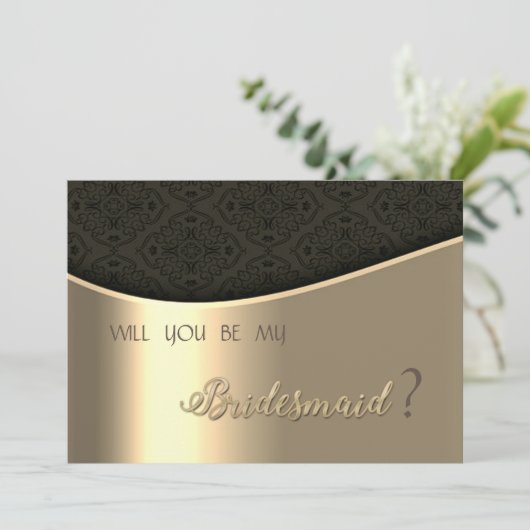 黒ダマエレガントスク金ゴールド花嫁カード 招待状 (スタンド正面)