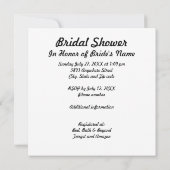 黒ダマスクと白の背景ブライダルシャワーInv 招待状 (裏面)