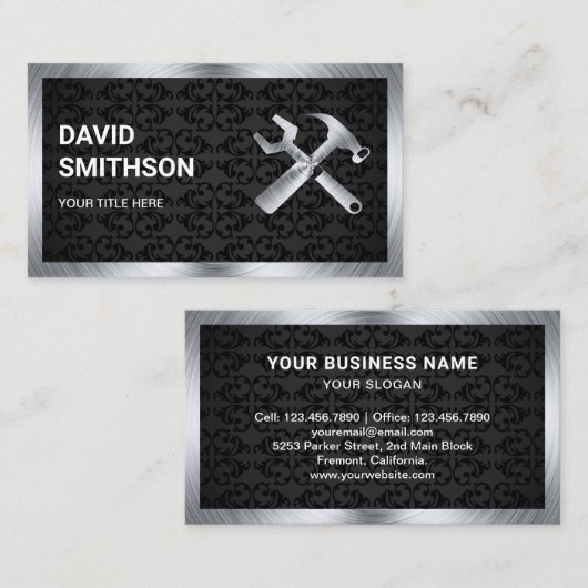 黒ダマスクスチールハンドマン自動修理整備士 名刺 (正面/裏面)