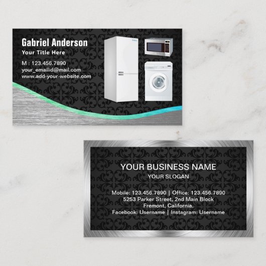 黒ダマスクスチール製家電製品修理 名刺 (正面/裏面)