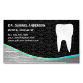 黒ダマスク鋼歯歯科臨床歯科医 マグネット名刺 (正面)