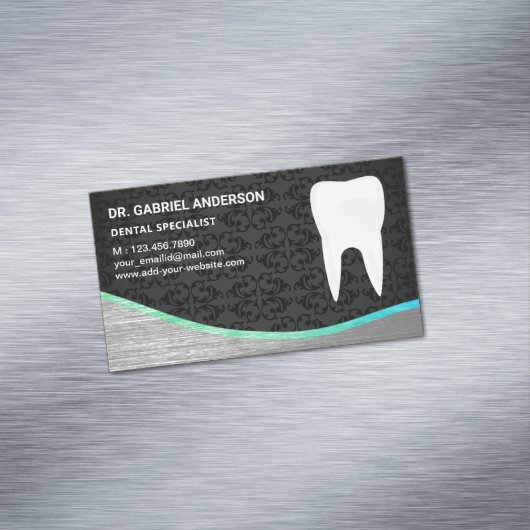 黒ダマスク鋼歯歯科臨床歯科医 マグネット名刺 (インサイチュ)