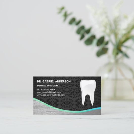 黒ダマスク鋼歯歯科臨床歯科医 名刺 (スタンド正面)