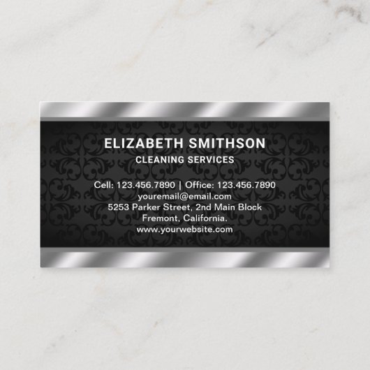 黒ダマスク鋼電気掃除機清掃サービス 名刺 (裏面)