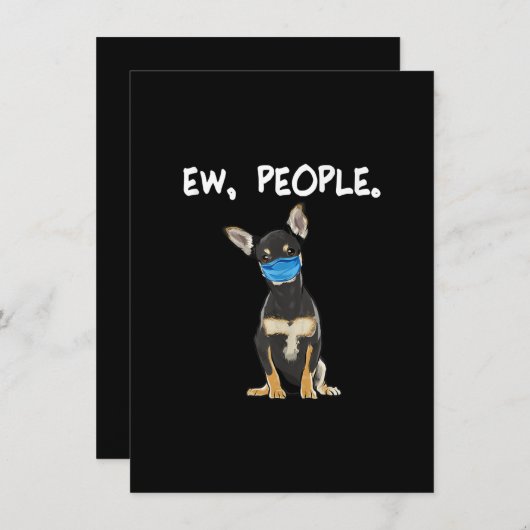 黒チワワ新しい人々の犬を着て顔マスク サンキューカード (正面/裏面)