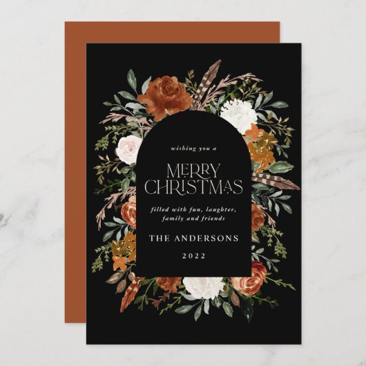 黒テラコッタフローラエレガントアーチ シーズンカード (正面/裏面)