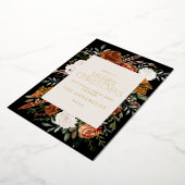 黒テラコッタ フラワーボタニカル エレガント スクリプト h 箔シーズンカード (回転した状態)