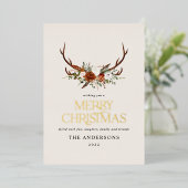 黒テラコッタ ボタニカル エレガント 鹿 フラワーリング 箔シーズンカード (立ち正面)