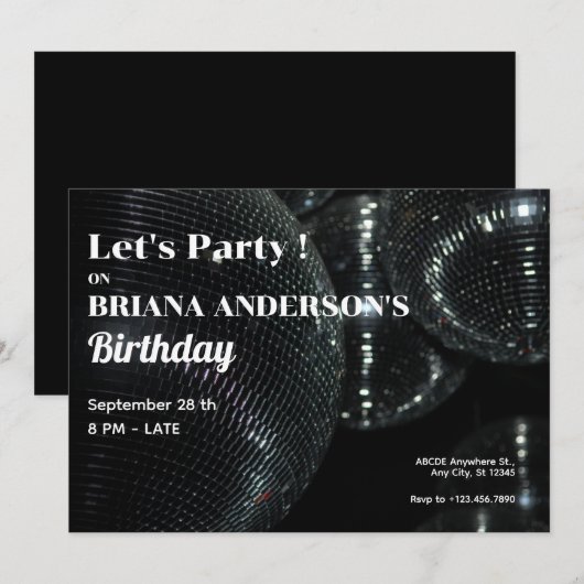 黒ディスコボール 招待状 (正面/裏面)
