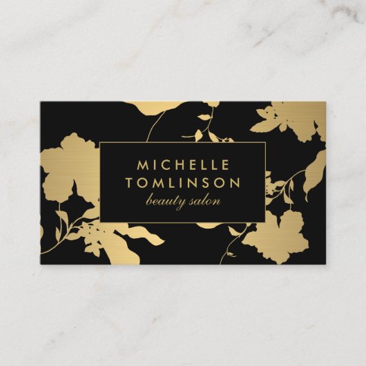 黒デザイエレガントナーの金ゴールドフローラルパターン 名刺 (正面)