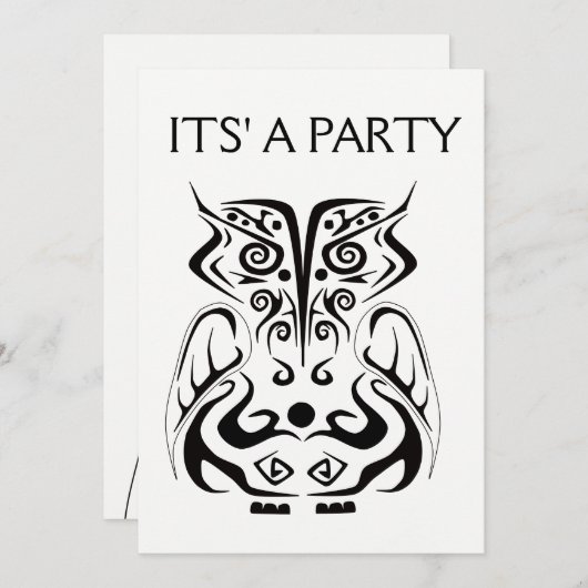 黒トライバルタトゥオウル招待状カード 招待状 (正面/裏面)