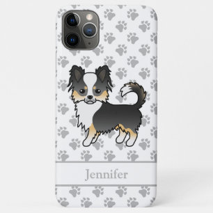 黒トライロングコートチワワのキャラクターデザイン 犬の名前入り iPhone 11 PRO MAXケース