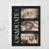 黒トレンディーセリフ複数写真の卒業 案内状 (正面)