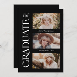 黒トレンディーセリフ複数写真の卒業 案内状