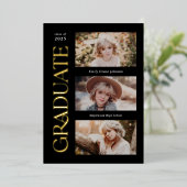 黒トレンディーセリフ複数写真の卒業 箔招待状 (立ち正面)