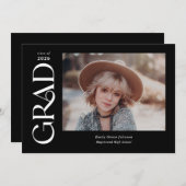 黒トレンディーセリフ2枚の写真の卒業 案内状 (正面/裏面)