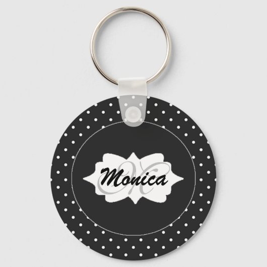 黒ドット基本丸ボタンキーチェーン キーホルダー (正面)