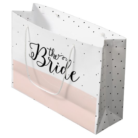 黒ドット模様ピンクストライプ色 ラージペーパーバッグ (正面アングル)