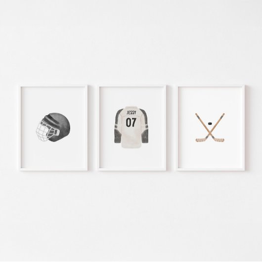 黒ニュートラルホッケーカスタム名前ウォールアート